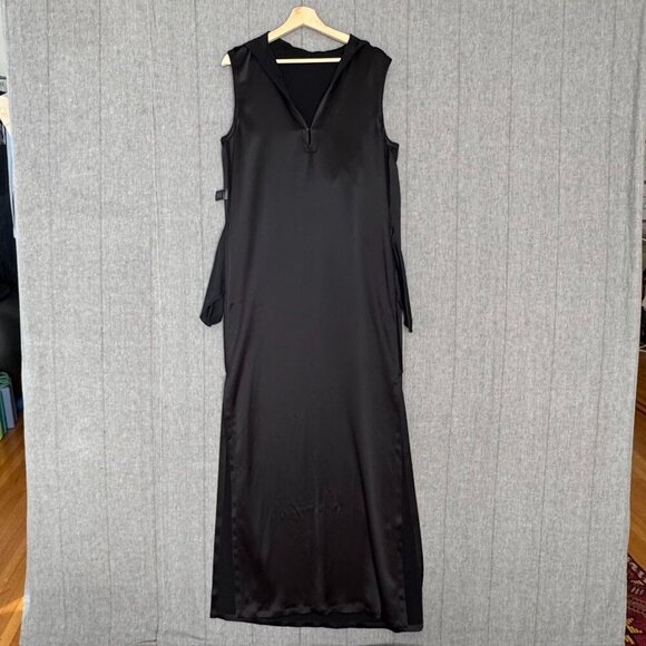 IAN R.N. Black Reversed Satin Sleeveless Hooded Column Evening Maxi Dress Size M - Picture 8 of 14